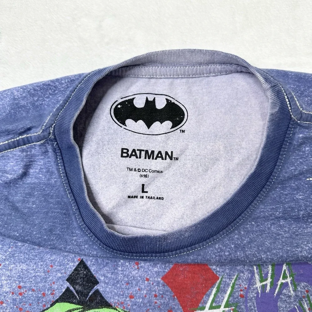 Batman JOKER Shirt Mens Large Blue‎ Comic Graphic AOP DC Comics Villian